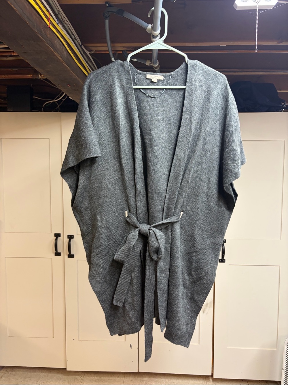 LOFT Charcoal Gray Open-Front Tie-Waist Cardigan